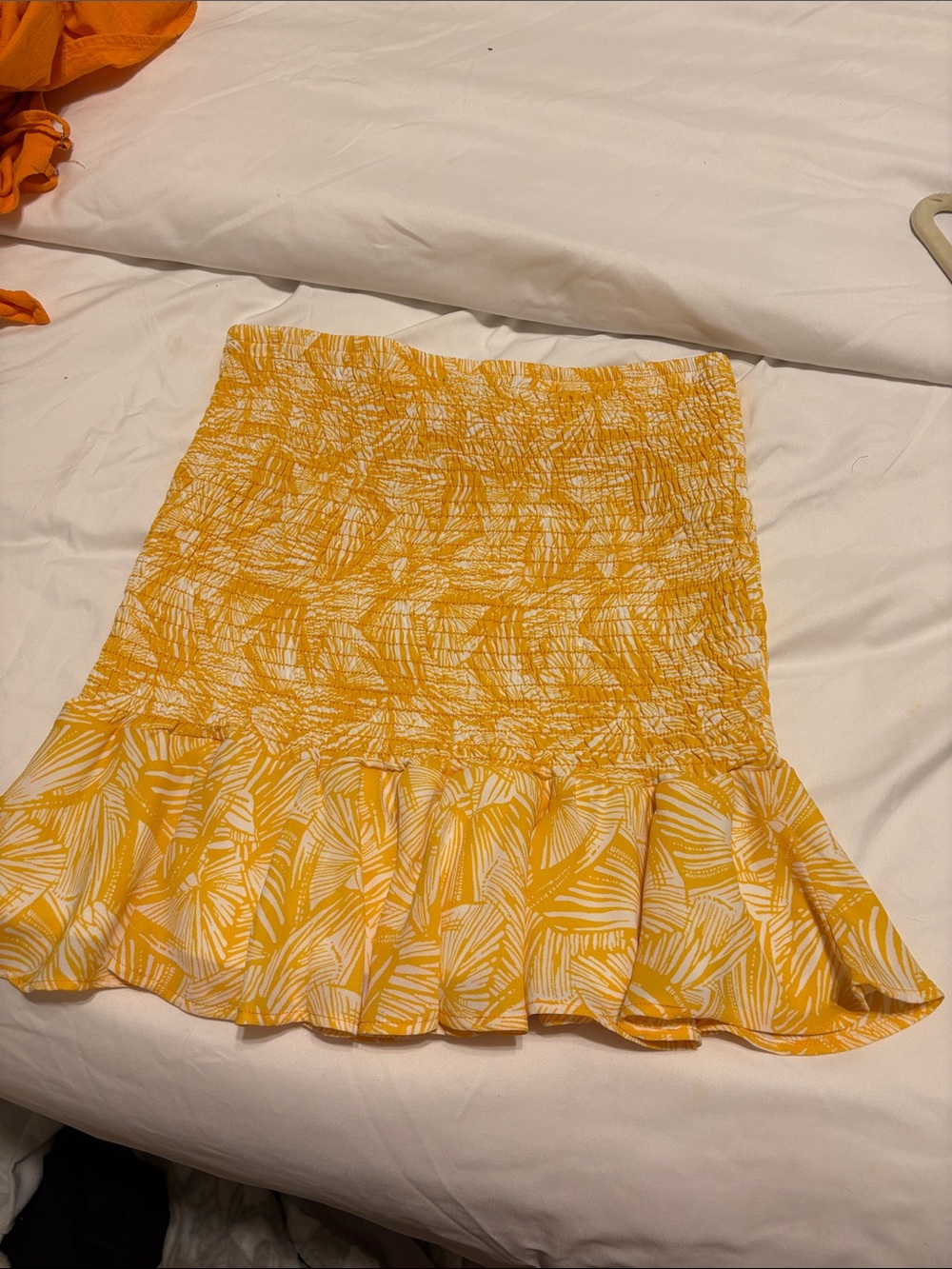 Forever 21 Yellow Printed Smocked Ruffle Mini Skirt